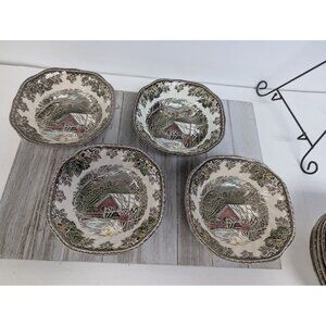 Vintage Johnson Brothers Friendly Village Set of 4 Rimmed Soup Bowls 6"